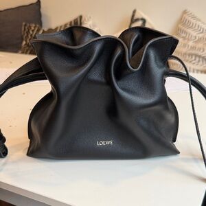 LOEWE Flamenco Black Leather Drawstring Shoulder Bag